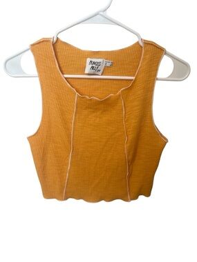 Princess Polly Ribbed Scallop Crop Tank Golden Yellow Square Neck NWOT Size 6